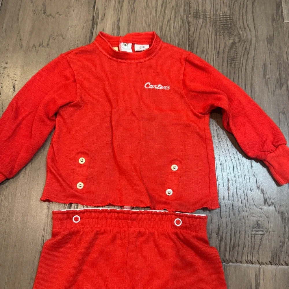 Vintage 70s Carters 24 Mo Red Footed Pajamas Set Matching Top Bottom Made in USA